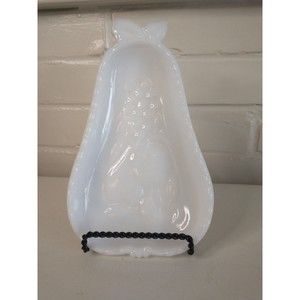 Milk Glass 1950's HAZEL ATLAS Pear Shaped Dish Spoon Rest Flower Designs